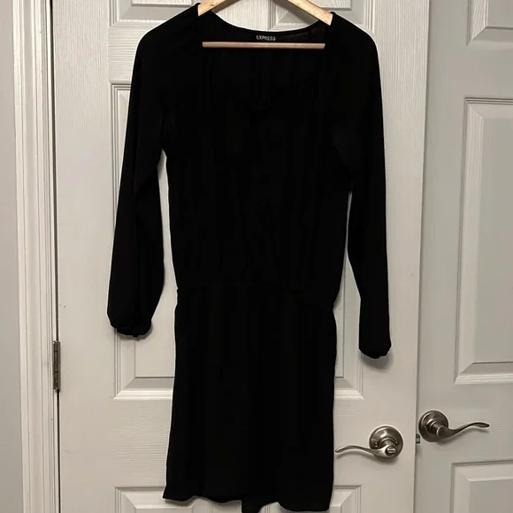 Express | Dresses | Black Lace Up Front Peasant Dress | Poshmark